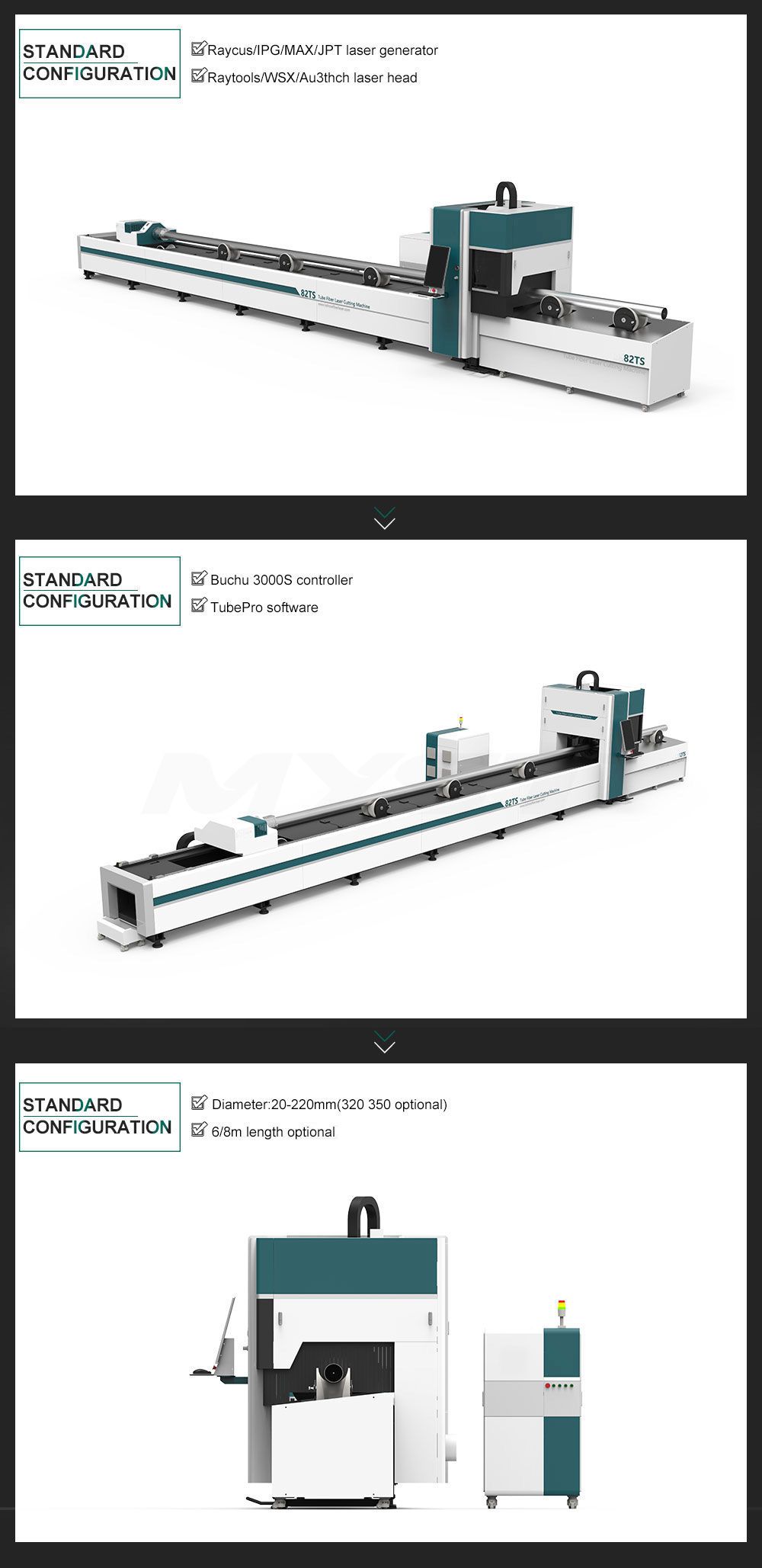 MT82TS Round Square tube ss cs aluminum metal pipe tube fiber laser cutter 1KW 1.5KW 2KW 3KW 4KW 6KW 8KW 12KW